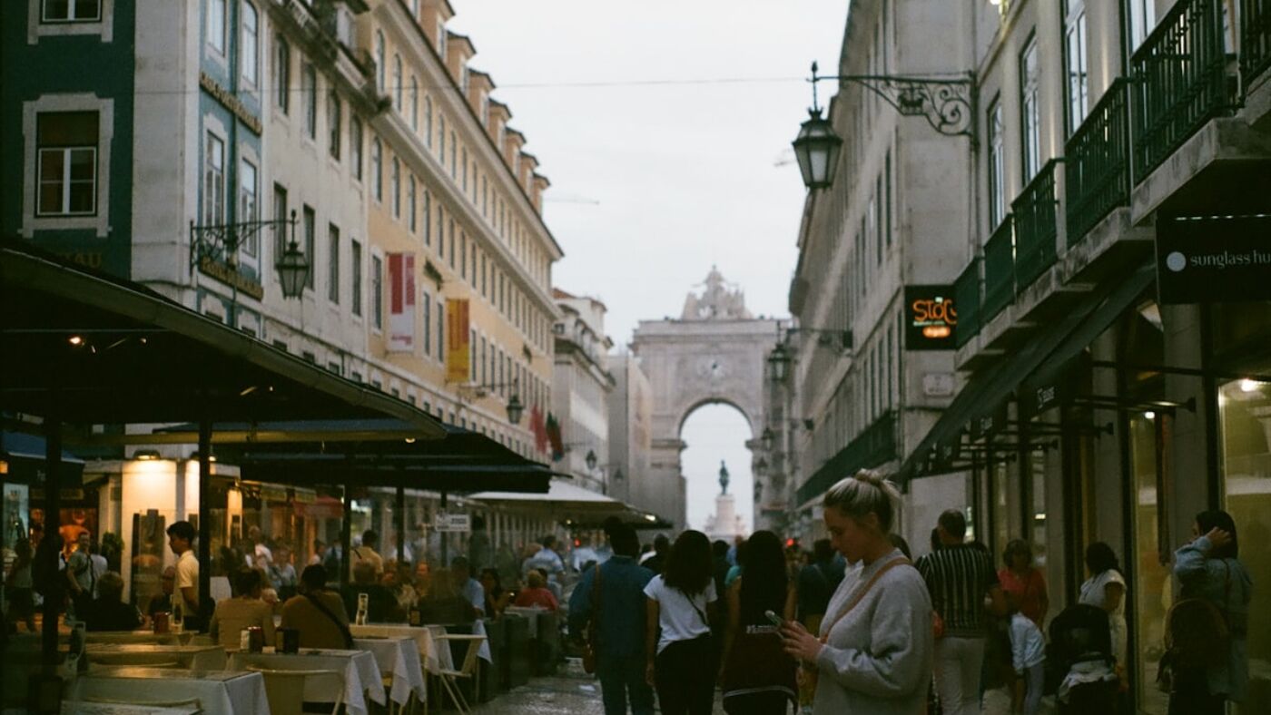 Shopping street in Lisbon with local boutiques and traditional shops